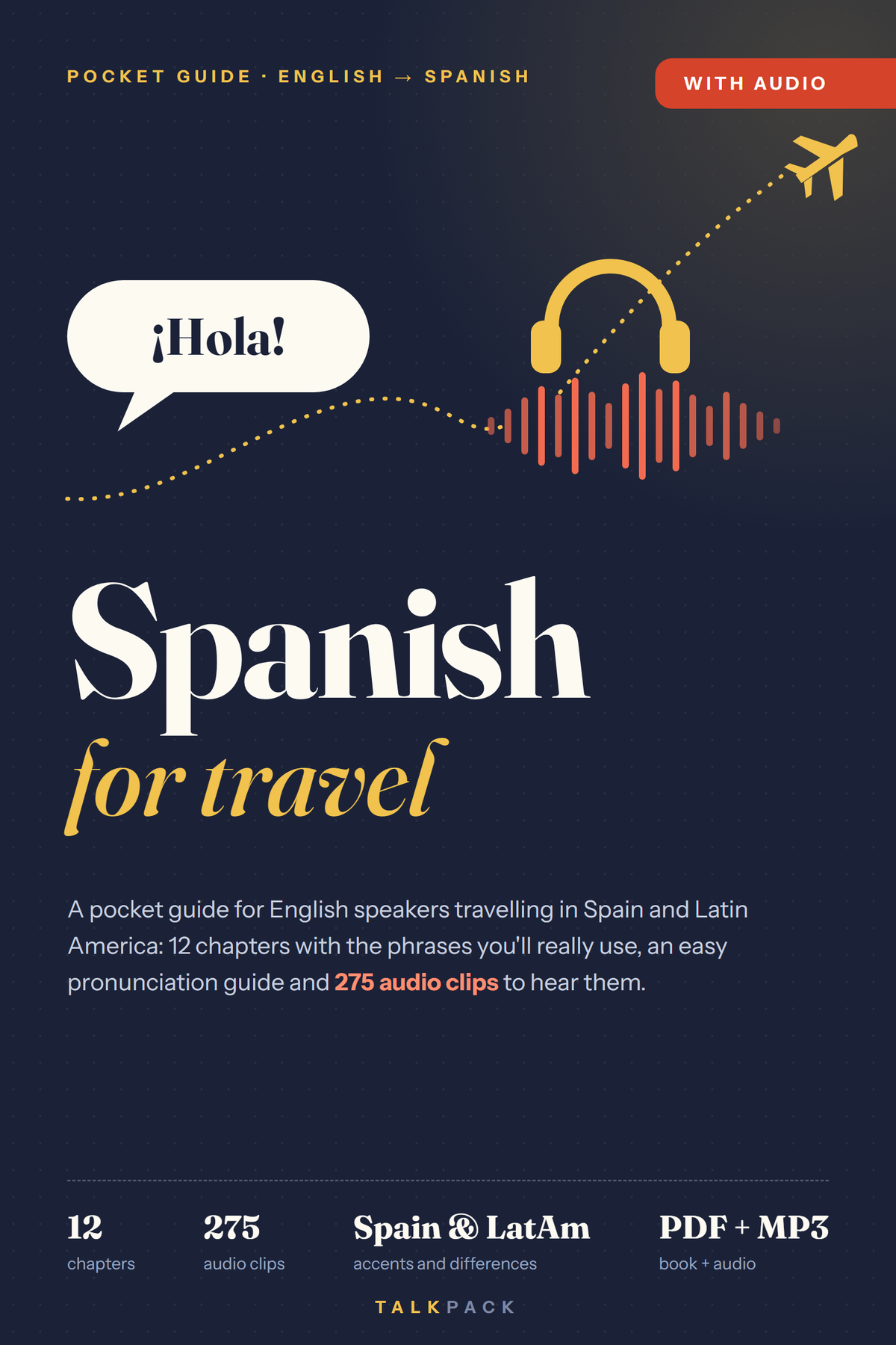 Cover of the Spanish for Travel e-book by TalkPack
